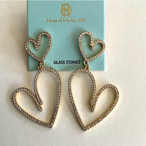 🔹️House of Harlow🔹️ 1960 Dangling glass Rhinestone 3" Double Heart Earrings - Picture 2 of 5